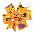 Halloween orange pumpkin hair bow with purple ghost ribbons and festive patterns - Orange Pumpkin Smile (Style 7)