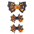 Set di 3 fermagli per capelli Halloween con ali di pipistrello glitterate e zucche - Stile Zucca Arancione (#3)