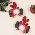 Handmade reindeer antler hair clips with sequins and plush pom poms for Christmas - Style 2