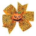 Orange Halloween hair clip with spider web patterns and a resin pumpkin center charm - Orange Spiderweb Pumpkin (Style 8)