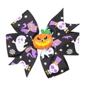 Halloween bow hair clip with ghost bat patterns and orange pumpkin center ornament - Black Purple Cat Ghost (Style 9)