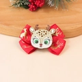 Barrette nœud de Noël rouge avec imprimé renne doré et tête de renne à paillettes - Base Rouge Texte Christmas Renne Nœud (Style 7)