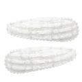 Pair of minimalist white plush fabric water-drop BB hair clips with textured finish - White