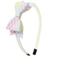 Rainbow sequin bow headband for girls featuring colorful heart prints and glitter finish - Heart Print Glitter Bow Style (#9)