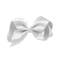 Handmade white satin bubble flower hair bow clip with smooth glossy finish for girls - White (#12)