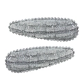 Set of two light grey tweed BB hair clips with decorative pom-pom wave edges - Gray