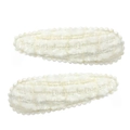 Set of two off-white drop-shaped BB hair clips with woven fabric and beaded edges - Milk White