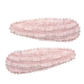 Set of two pink plush teardrop hair clips with textured fabric and beaded edge detail - Light Pink