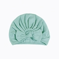 Soft mint green infant turban hat with a large decorative bow and pleated design - Mint Green (#4)