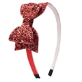 Cute red sequined bow headband for kids featuring shiny glitter fabric and a satin finish - Red Sequin Bow Style (#15)