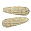 Pair of vintage beige woven fabric BB hair clips with delicate beaded trim for kids - Light Coffee