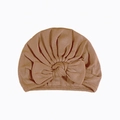 Soft tan baby turban hat with oversized knot bow made of elastic knit fabric - Khaki (#6)