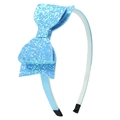 Light blue sequin bow headband for girls featuring a large double-layered glitter bow - Light Blue Sequin Bow Style (#18)