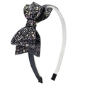 Rainbow sequin bow headband with glittering colorful finish on black ribbed base - Black Colorful Sequin Bow Style (#19)