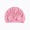 Soft pink knit infant turban hat featuring a decorative pleated bow for newborns - Pink (#10)