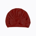Deep red soft infant turban hat featuring a large knot bow design for baby girls - Wine Red (#12)