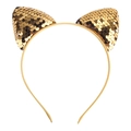 Diadema de orejas de gato con lentejuelas doradas para niñas, ideal para fiestas - Amarillo