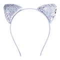 Diadema de orejas de gato con lentejuelas plateadas para niñas, estilo brillante - Gris