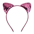 Diadema con orejas de gato en lentejuelas rosa rojo para niñas, accesorio de moda chic - Burdeos