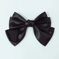 Elegant large black double-layered satin bow hair clip with smooth silk texture - Black