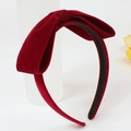 Elegant deep red velvet bow headband with a double-layered design and non-slip lining - Burgundy