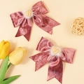 Fermagli per capelli a fiocco in velluto rosa con cuore di strass per bambina - Stile 1 (Rosa Antico)