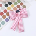 Cute pink and white plaid fabric bow pendant with an adjustable silicone buckle - Pink Plaid