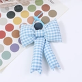 Blue gingham checkered bow charm with light blue silicone strap for handbags - Blue Plaid