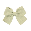 Handmade fabric hair bow clip in soft textured linen blend with pastel green finish - Green