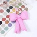 Chic pink padded fabric bow keychain with ribbon and plastic ring for bag charms - Pink