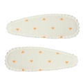 Handmade fabric snap hair clips in cream tweed with orange heart pattern embroidery - Beige Orange Heart Woven Style (#16)