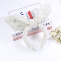 Fascia per capelli in peluche con orecchie di coniglio giganti color bianco crema - Bianco Sporco