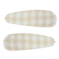 Set of two minimalist beige and white checkered teardrop fabric BB hair clips for girls - Off-white Gingham Style (#24)