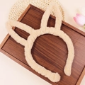 Cute beige plush bunny ear headband for women with soft fluffy faux fur texture - Brown