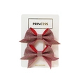 Set of two pink sequin bow hair clips for girls with glitter texture on display card - Red Gold Glitter Style (#8)