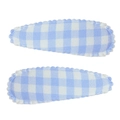 Blue and white gingham fabric BB hair clips with decorative scalloped stitching for girls - Blue and White Gingham Style (#20)