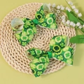 Set mit grünen St. Patrick's Day Kleeblatt-Haarschleifen aus strukturiertem Ripsband - Grüne Kleeblatt Schleife (FJ298)
