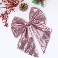 Sparkly purple sequin Christmas bow decoration with long tails for festive DIY party decor - Pink