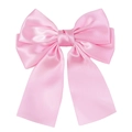 Cute pink satin butterfly hair clip with long ribbons and elegant 3D lace embroidery - Pink