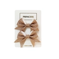 Handmade gold sequin bow hair clips for girls set on a white princess display card - Bright Gold Style (#14)