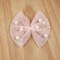 Pink mesh bow with pearls and sequins for kids DIY crafts and hair accessories - Pink Style (Without Clip) (#5)
