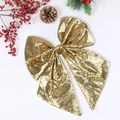 Large golden sequin Christmas bow ornament for holiday tree and party decoration - Gold