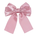 Elegant large pink satin butterfly hair clip with double layers and long ribbons - Pink