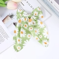 Grass green satin bow hair clip with white daisy floral print for girls summer hair - Green
