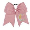 Chouchou noeud en ruban gros-grain rose avec broderie exquise de la lettre C - Rose - Style Lettre C