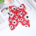 Red bow hair clip with white daisy pattern and long ribbon for summer hairstyles - Red