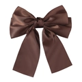 Elegant chocolate brown satin double-layered bow hairclip with long flowing ribbons - Chocolate Brown