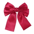 Elegant large wine red satin bow hair clip with long ribbons for women and girls - Burgundy