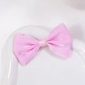 Rosa Seidenschleife mit silbernen Strasssteinen auf Keramiktablett für DIY-Haarschmuck - Rosa (#1)