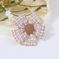 Khaki and white plaid tweed five-petal flower accessory with a fabric button center - Khaki Tweed